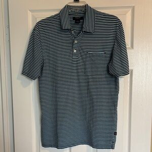 Structure men’s blue striped short sleeve polo shirt size medium